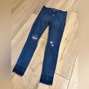 American Eagle Outfitters Dark Blue Distressed Skinny Jeans